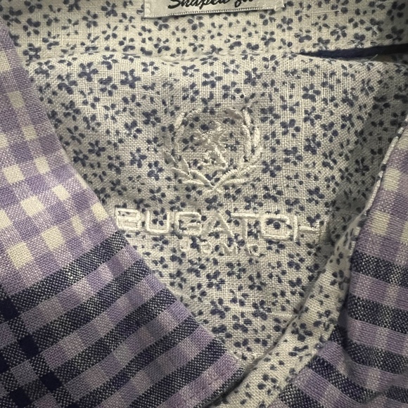 Bugatchi Purple and White Checkered Men's Shirt Linen Size Large - Picture 12 of 14